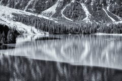 Lake of Braies in black and white landscape stock photo Lake of Braies in black and white landscape stock photo
