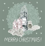 Lamp candle branch christmas blue pink traditional vector card stock illustration Lamp candle branch christmas blue pink traditional vector card stock illustration