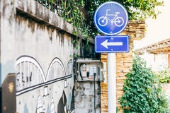LAMPANG, THAILAND - On January 11, 2019: Bicycle sign showing places royalty free stock image LAMPANG, THAILAND - On January 11, 2019: Bicycle sign showing places royalty free stock image