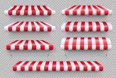 Lampas markiza Cukierniany namiot, sklepu dach Baldachimu sunshade dla sklepu okno, plenerowy targowy markiza wektoru set ilustracji Lampas markiza Cukierniany namiot, sklepu dach Baldachimu sunshade dla sklepu okno, plenerowy targowy markiza wektoru set ilustracji