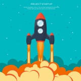 Lancement plat de vaisseau spatial de fusée Développement de démarrage de concept et de projet Exploration d'espace illustration de vecteur Lancement plat de vaisseau spatial de fusée Développement de démarrage de concept et de projet Exploration d'espace illustration de vecteur