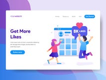 Landing page template of Get More Likes Concept. Modern flat design concept of web page design for website and mobile website.Vect vector illustration Landing page template of Get More Likes Concept. Modern flat design concept of web page design for website and mobile website.Vect vector illustration