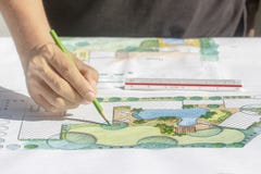 Landscape Architect Design Backyard Plan For Villa Royalty Free Stock Photos