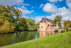 Landscape with Donkey`s gate Ezelpoort, Bruges, Belgium royalty free stock images Landscape with Donkey`s gate Ezelpoort, Bruges, Belgium royalty free stock images