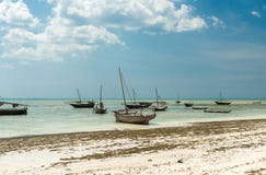Landscape with fishing boats on the shore, Zanzibar stock photos Landscape with fishing boats on the shore, Zanzibar stock photos