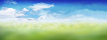 Landscape heaven clouds grass / meadow - Spring Summer Easter - Bokeh effect, blurred - Panorama background Banner - Copy space te