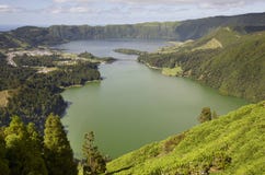 Landscape with lake. Lagoa azul lagoa verde. Sao Miguel. Azores