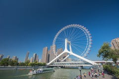 Landscape Of Tianjin Ferris Wheel,Tianjin Eye With People. Moder Stock Images