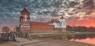 Landscape of an old Mir castle against a colorful sky on a beautiful dawn. stock image Landscape of an old Mir castle against a colorful sky on a beautiful dawn. stock image