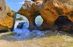 Landscape on rocky shore with beautiful rock formation. And sea waves Royalty Free Stock Photos Landscape on rocky shore with beautiful rock formation. And sea waves Royalty Free Stock Photos