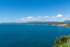 Landscape with small greek islands and bays of Navarino on Peloponnese, Greece, summer vacation destination, eco tourism stock photo Landscape with small greek islands and bays of Navarino on Peloponnese, Greece, summer vacation destination, eco tourism stock photo
