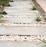 Landscaping Modern Simple Stone Pathway In Garden Decoration Wit Royalty Free Stock Images