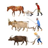 Landwirte pflügt das Land mit Tieren vektor abbildung Landwirte pflügt das Land mit Tieren vektor abbildung