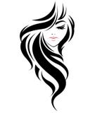 Lange Frisurenikone der Frauen, Logofrauen auf weißem Hintergrund stock abbildung Lange Frisurenikone der Frauen, Logofrauen auf weißem Hintergrund stock abbildung