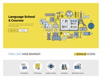Language school flat line banner vector illustration Language school flat line banner vector illustration