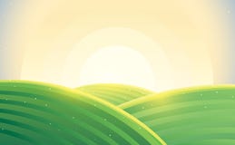 Lantlig landskapsoluppgång för morgon över kullar stock illustrationer Lantlig landskapsoluppgång för morgon över kullar stock illustrationer