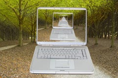 Lap Top On A Country Road Royalty Free Stock Photography
