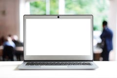 Laptop with blank screen in office royalty free stock photo Laptop with blank screen in office royalty free stock photo