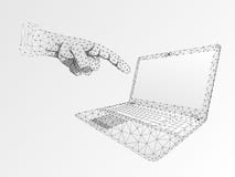 Laptop La papiroflexia diseña el cuaderno polivinílico bajo, wireframe humano de la mano Vector digital del monitor del teclado d ilustración del vector Laptop La papiroflexia diseña el cuaderno polivinílico bajo, wireframe humano de la mano Vector digital del monitor del teclado d ilustración del vector