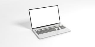 Laptop met het lege die scherm op witte achtergrond wordt geïsoleerd 3D Illustratie royalty-vrije illustratie Laptop met het lege die scherm op witte achtergrond wordt geïsoleerd 3D Illustratie royalty-vrije illustratie