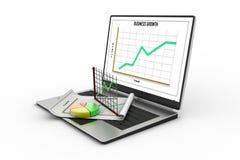 Laptop showing a spreadsheet and a paper stock illustration Laptop showing a spreadsheet and a paper stock illustration