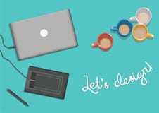 Laptop on the table with graphics tablet stock illustration Laptop on the table with graphics tablet stock illustration
