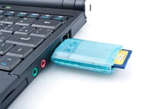 Laptop With Loaded Card Reader Stock Photos
