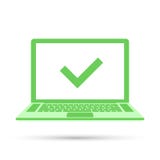 Laptop z czek oceną na zieleń ekranie Ok pojęcie ikona Wektorowa ilustracja w mieszkanie stylu odizolowywającym na białym tle ilustracja wektor Laptop z czek oceną na zieleń ekranie Ok pojęcie ikona Wektorowa ilustracja w mieszkanie stylu odizolowywającym na białym tle ilustracja wektor