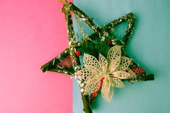 Large decorative beautiful wooden Christmas star, a self-made advent wreath of fir branches and sticks on the festive New Year royalty free stock photo Large decorative beautiful wooden Christmas star, a self-made advent wreath of fir branches and sticks on the festive New Year royalty free stock photo