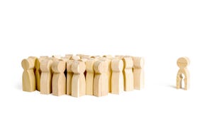 Large group of people community looks at the figure of a woman with an emptiness in the form of a child in her body. stock photo Large group of people community looks at the figure of a woman with an emptiness in the form of a child in her body. stock photo