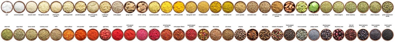 Large set of spices isolated on white. collection Seasonings in