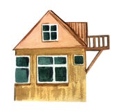 Large village house with a balcony. watercolor illustration for design stock illustration Large village house with a balcony. watercolor illustration for design stock illustration