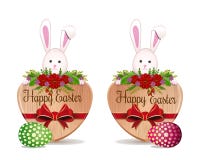 Las banderas de Pascua fijaron con los huevos de Pascua y un conejito de pascua lindo ilustración del vector Las banderas de Pascua fijaron con los huevos de Pascua y un conejito de pascua lindo ilustración del vector