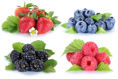 Las bayas de los arándanos de las fresas de las bayas del collage aislaron o Fotos de archivo libres de regalías Las bayas de los arándanos de las fresas de las bayas del collage aislaron o Fotos de archivo libres de regalías