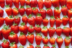 Las fresas frescas en un fondo texturizado blanco se alinearon, repitiendo, y haciendo un modelo imagen de archivo libre de regalías Las fresas frescas en un fondo texturizado blanco se alinearon, repitiendo, y haciendo un modelo imagen de archivo libre de regalías
