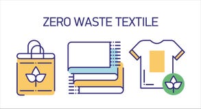 Las herramientas reciclables de la materia textil alinean el sistema de los iconos del color stock de ilustración Las herramientas reciclables de la materia textil alinean el sistema de los iconos del color stock de ilustración