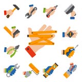 Las manos con la construcción equipan el ejemplo del vector de la manitas de la renovación de la casa del equipo del trabajador stock de ilustración Las manos con la construcción equipan el ejemplo del vector de la manitas de la renovación de la casa del equipo del trabajador stock de ilustración