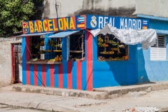 LAS TUNAS, CUBA - JAN 27, 2016: Fruits and vegetables stall in Las Tunas royalty free stock image LAS TUNAS, CUBA - JAN 27, 2016: Fruits and vegetables stall in Las Tunas royalty free stock image