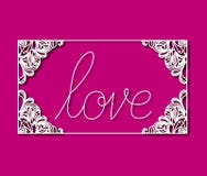 Laser cutting of rectangular frame with floral border and love text inside with magenta color background Royalty Free Stock Image Laser cutting of rectangular frame with floral border and love text inside with magenta color background Royalty Free Stock Image