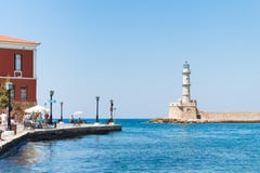 Latarnia morska w Weneckim porcie Chania fotografia royalty free Latarnia morska w Weneckim porcie Chania fotografia royalty free