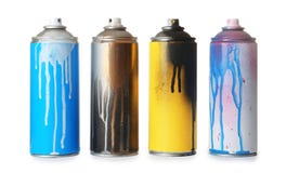 Latas usadas da pintura à pistola fotos de stock Latas usadas da pintura à pistola fotos de stock