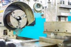 Lathe machine for cutting work and finished work royalty free stock image Lathe machine for cutting work and finished work royalty free stock image