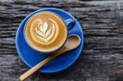 Latte Art, Blue Coffee Cup Royalty Free Stock Photos Latte Art, Blue Coffee Cup Royalty Free Stock Photos