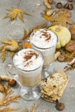 Latte d'épice de potiron avec des épices, des biscuits faits maison et l'automne décembre Photographie stock libre de droits Latte d'épice de potiron avec des épices, des biscuits faits maison et l'automne décembre Photographie stock libre de droits