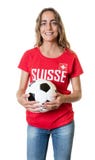 Laughing soccer fan from Switzerland with ball stock photos Laughing soccer fan from Switzerland with ball stock photos