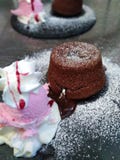 Lava cake with ice cream stock images Lava cake with ice cream stock images