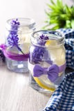 Lavender lemonade drink in jar on white wood royalty free stock image Lavender lemonade drink in jar on white wood royalty free stock image