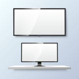 Lcd monitor and empty white flat TV screen. Vector stock illustration Lcd monitor and empty white flat TV screen. Vector stock illustration