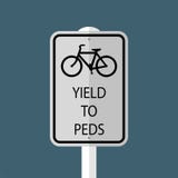 le biciclette di simbolo rendono ai pedoni il segno isolato sul fondo grigio del cielo Illustrazione di vettore illustrazione vettoriale le biciclette di simbolo rendono ai pedoni il segno isolato sul fondo grigio del cielo Illustrazione di vettore illustrazione vettoriale