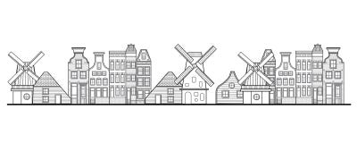 Le case, il mulino a vento e la città di Amsterdam disegnano i Paesi Bassi Fotografia Stock Le case, il mulino a vento e la città di Amsterdam disegnano i Paesi Bassi Fotografia Stock